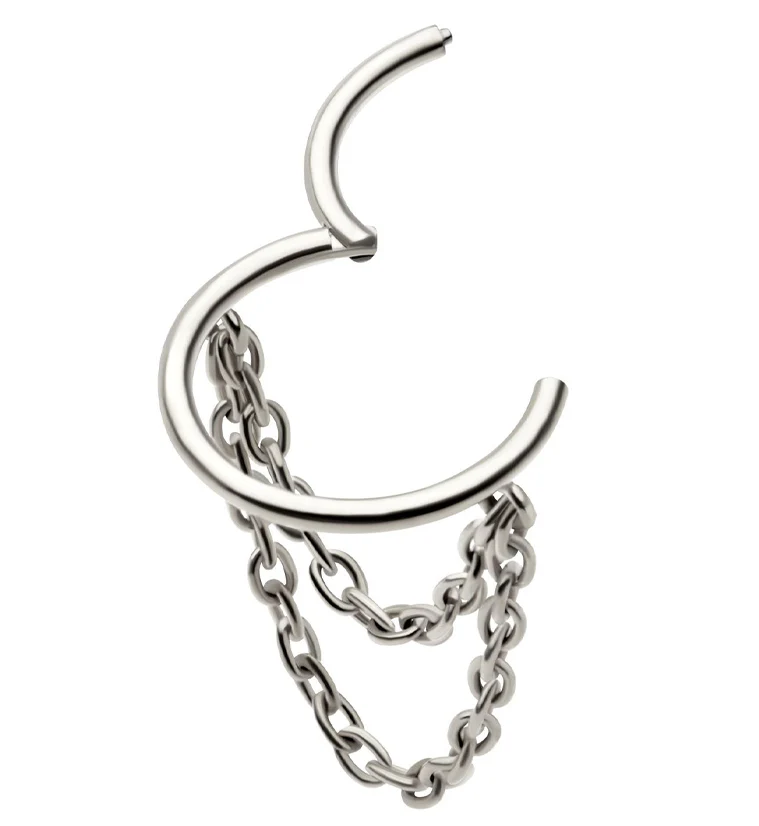 Abaft Double Dangle Chain Stainless Steel Hinged Segment Ring - Image 3