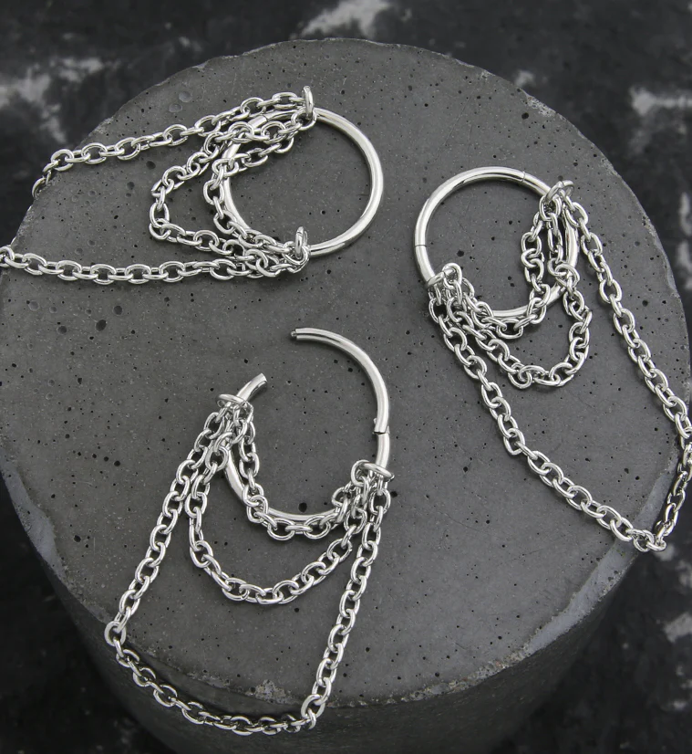 Abaft Triple Dangle Chain Stainless Steel Hinged Segment Ring - Image 2
