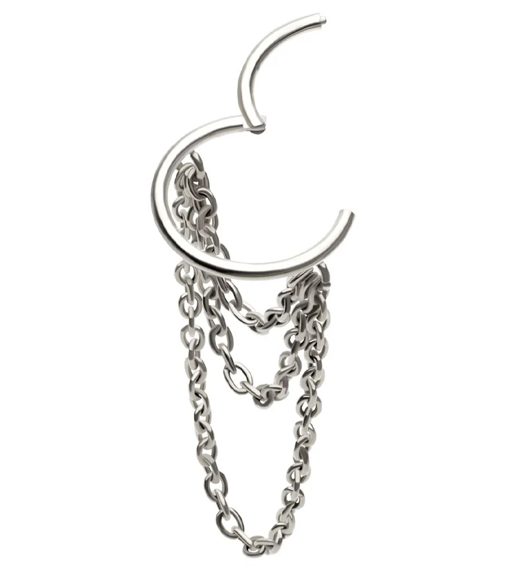 Abaft Triple Dangle Chain Stainless Steel Hinged Segment Ring - Image 3
