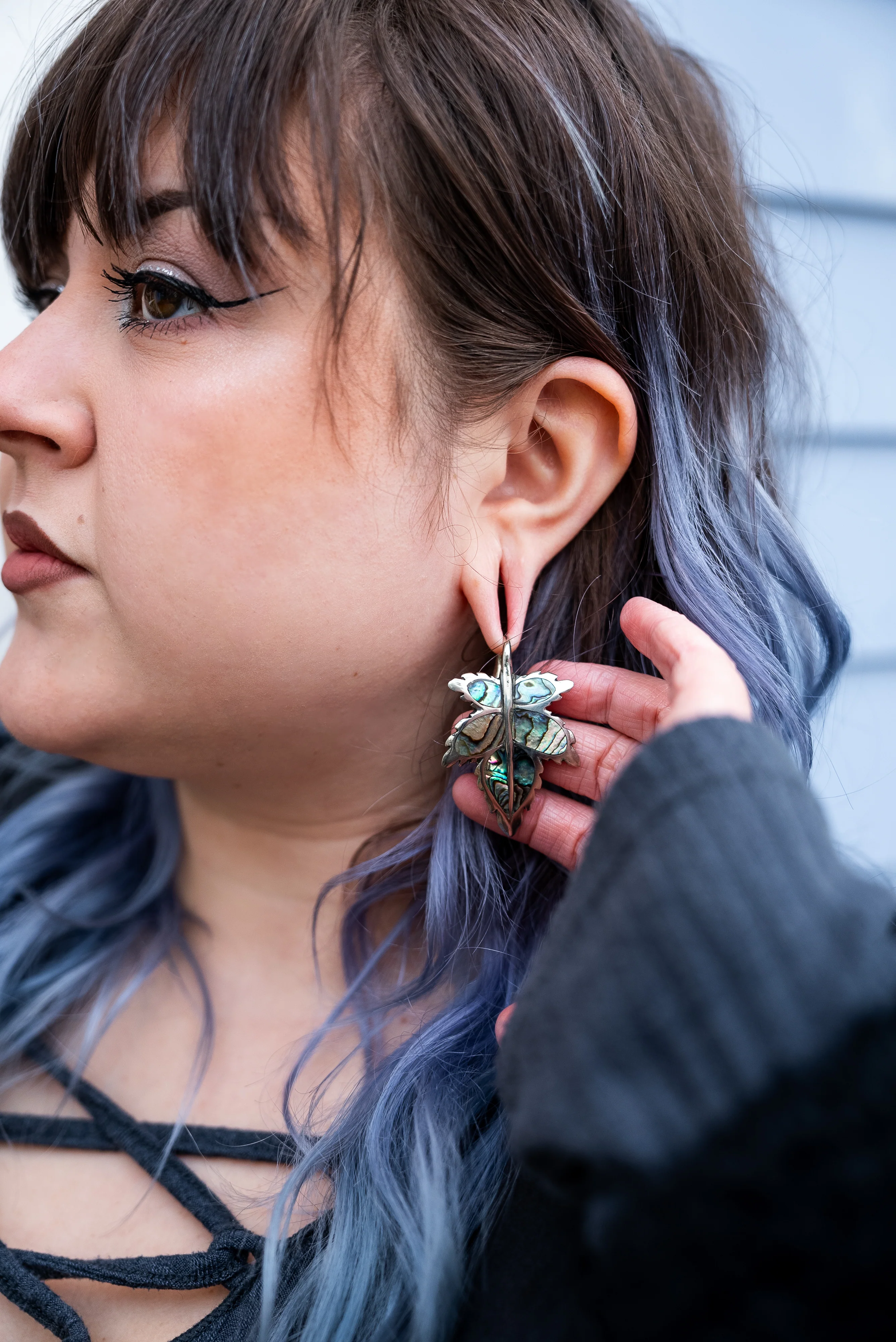 Abalone Leaf White Brass Ear Weights - Image 4
