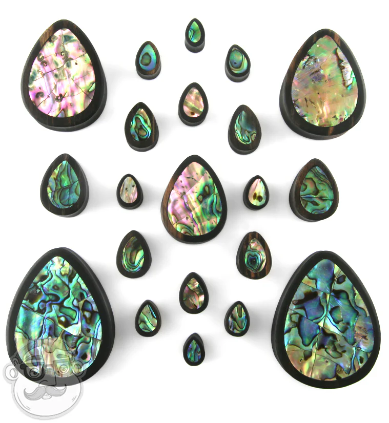 Abalone Shell Areng Wood Teardrop Plugs - Image 3