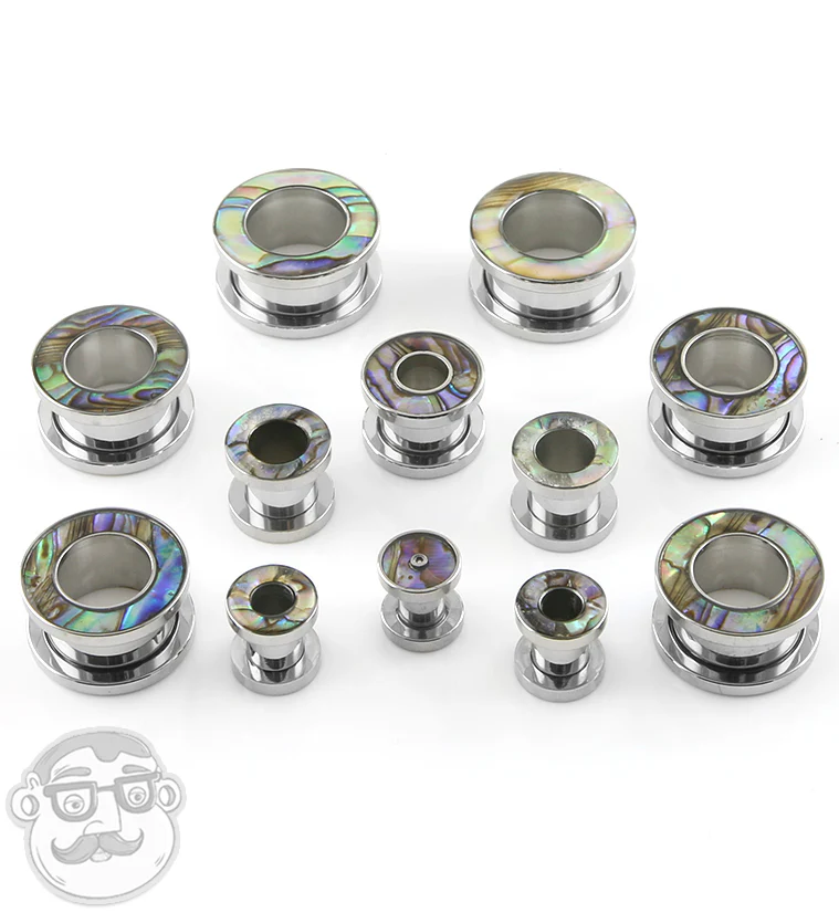Abalone Shell Rimmed Screw on Tunnels Plugs - Image 2