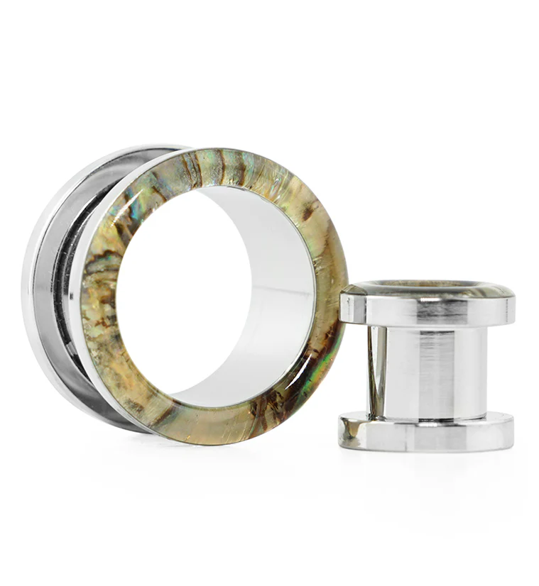 Abalone Shell Rimmed Screw on Tunnels Plugs - Image 3