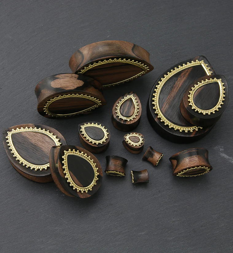 Adorn Brass Inlay Areng Wood Teardrop Plugs - Image 3