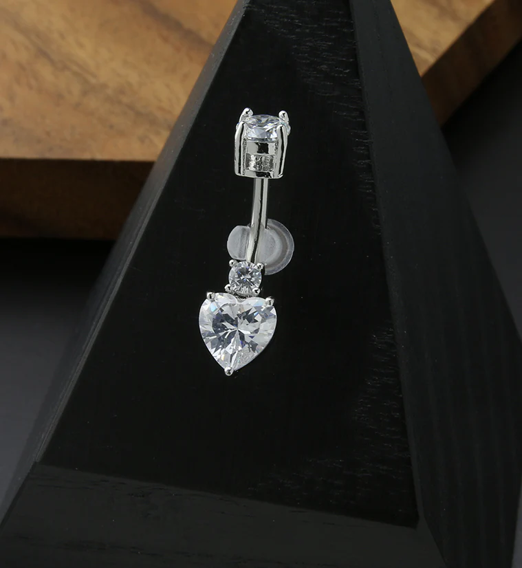 Adorn Heart Clear CZ Internally Threaded Belly Button Ring - Image 2
