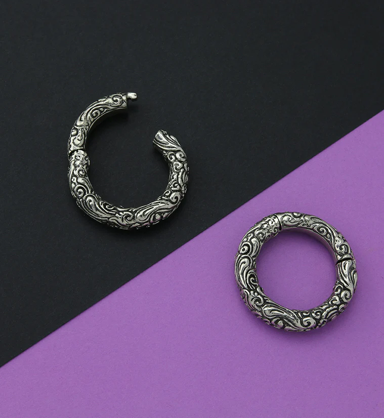 Adorned White Brass Hinged Ear Weights - Image 2