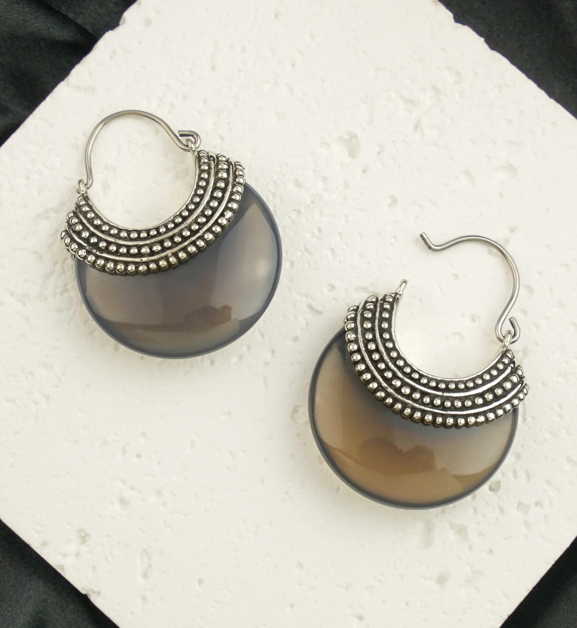 Agate Beaded White Brass Stone Earrings - Image 2