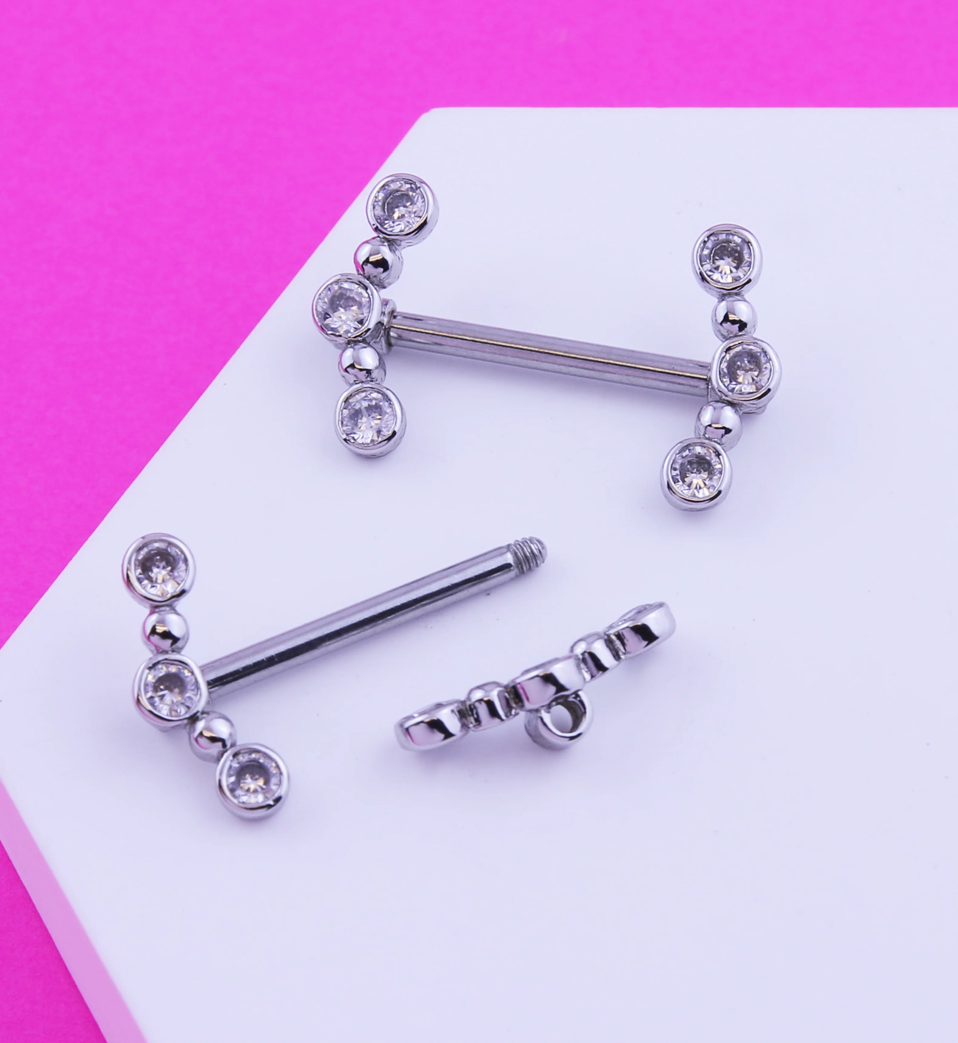 Alternate Arch Clear CZ Stainless Steel Nipple Barbell - Image 2