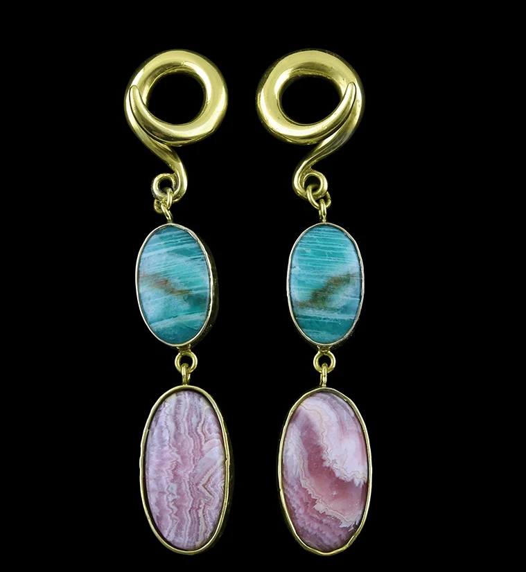 Amazonite X Rhodochrosite Stone Ear Weights Version 1 - Image 2