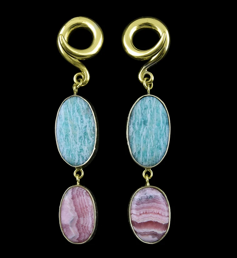 Amazonite X Rhodochrosite Stone Ear Weights Version 1 - Image 3
