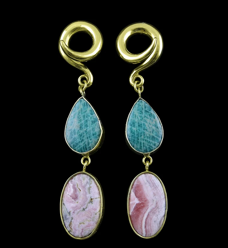 Amazonite X Rhodochrosite Stone Ear Weights Version 5 - Image 2