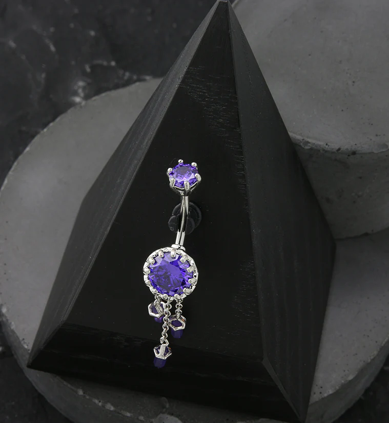 Amethyst Crystal Dangle Stainless Steel Belly Button Ring - Image 2