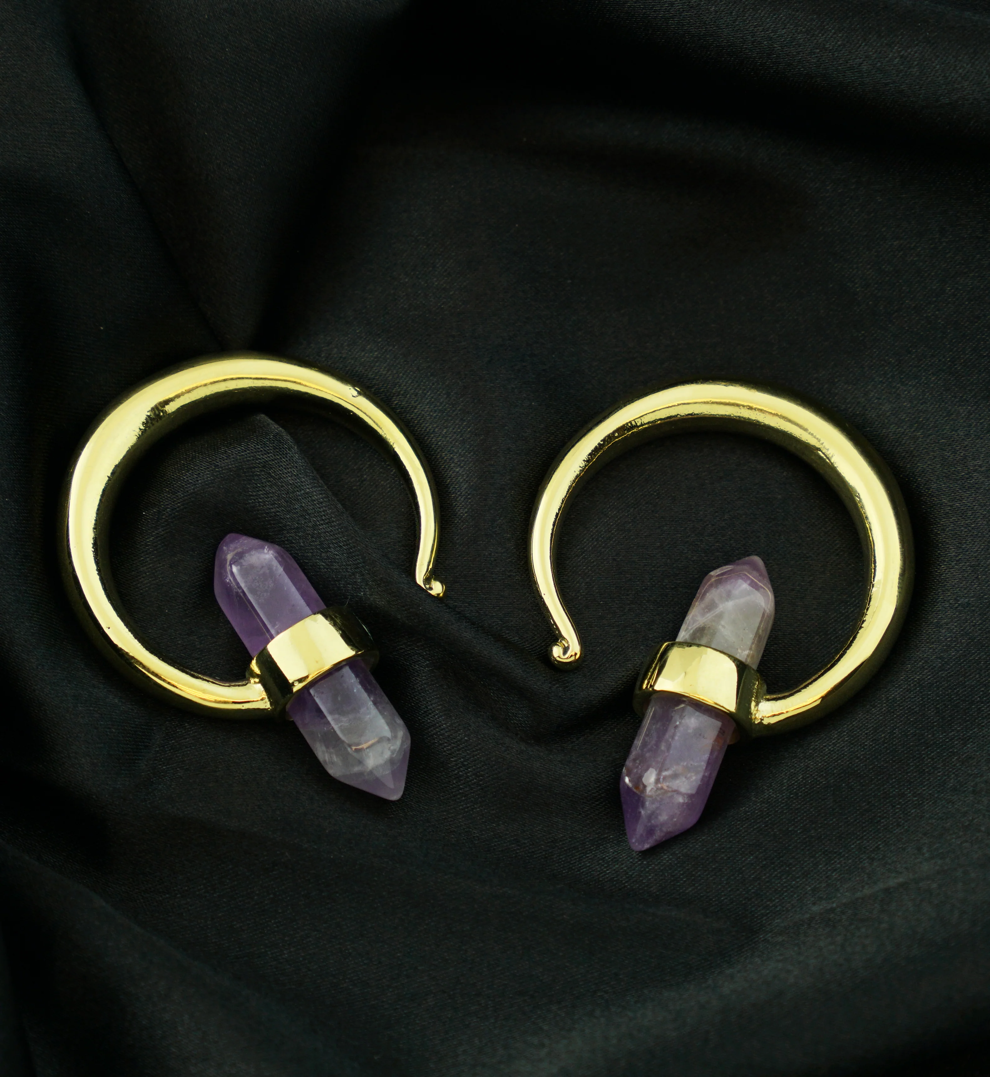 Amethyst Crystal Hoop Brass Ear Weights - Image 2