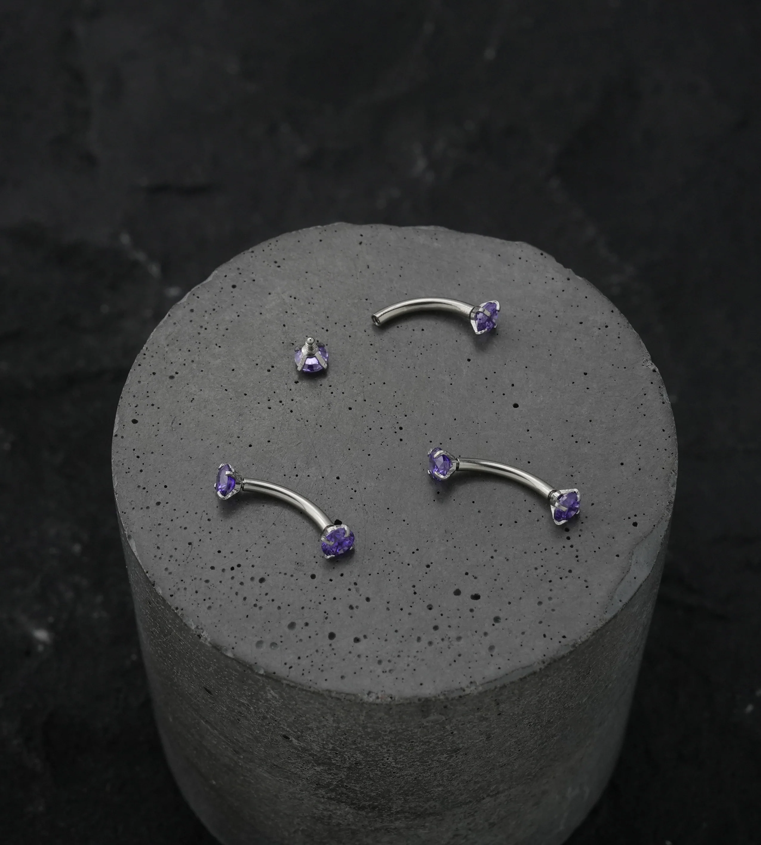 Amethyst CZ Prong Set Stainless Steel Curved Barbell - Image 2