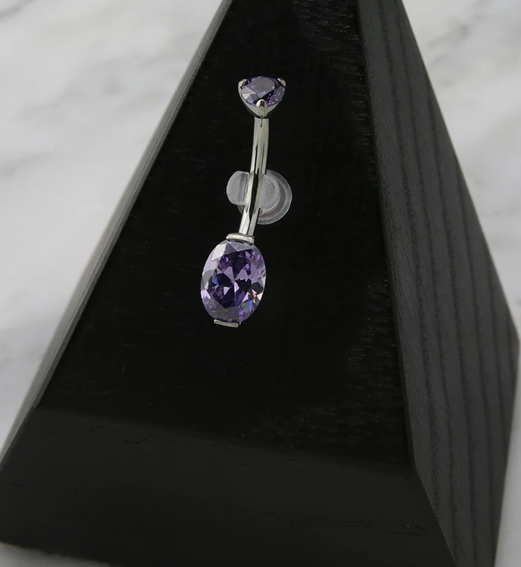 Amethyst Oval CZ Titanium Belly Button Ring - Image 2