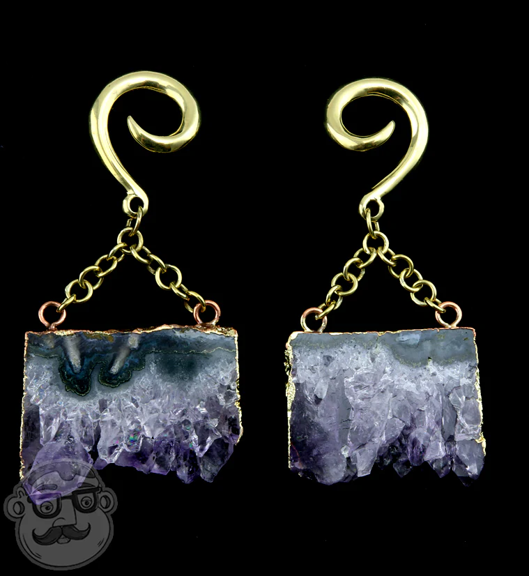 Amethyst Slice Brass Hangers - Image 3