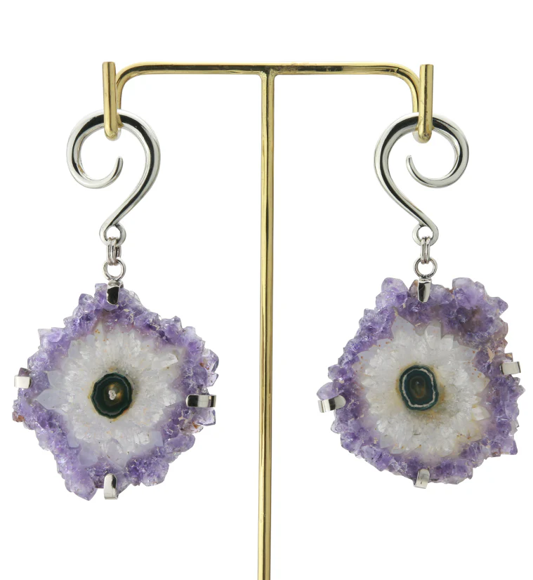 Amethyst Stalactite White Brass Ear Weights Version 3 - Image 3