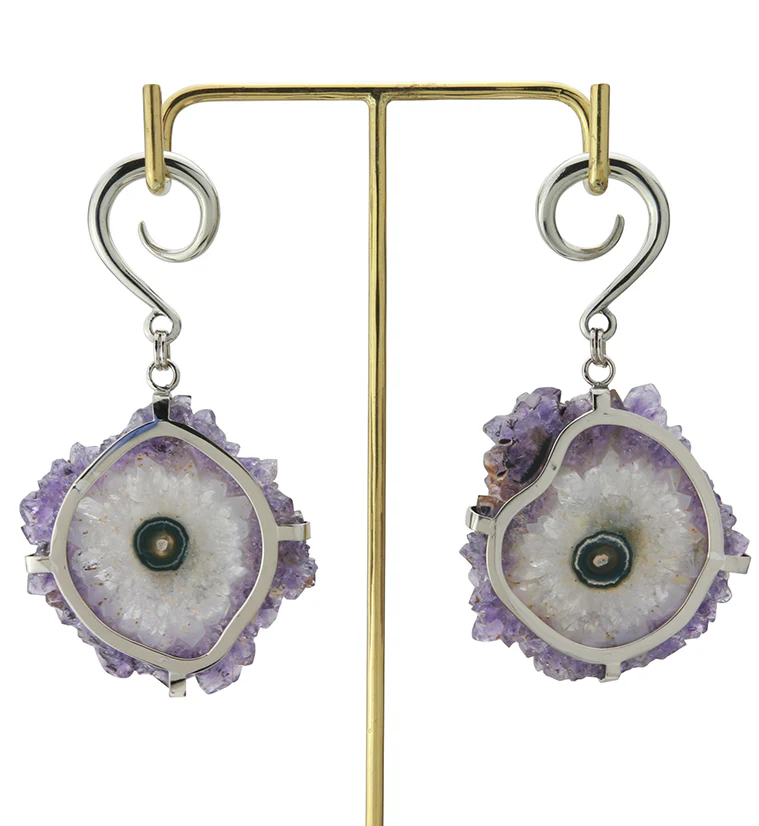 Amethyst Stalactite White Brass Ear Weights Version 3 - Image 4