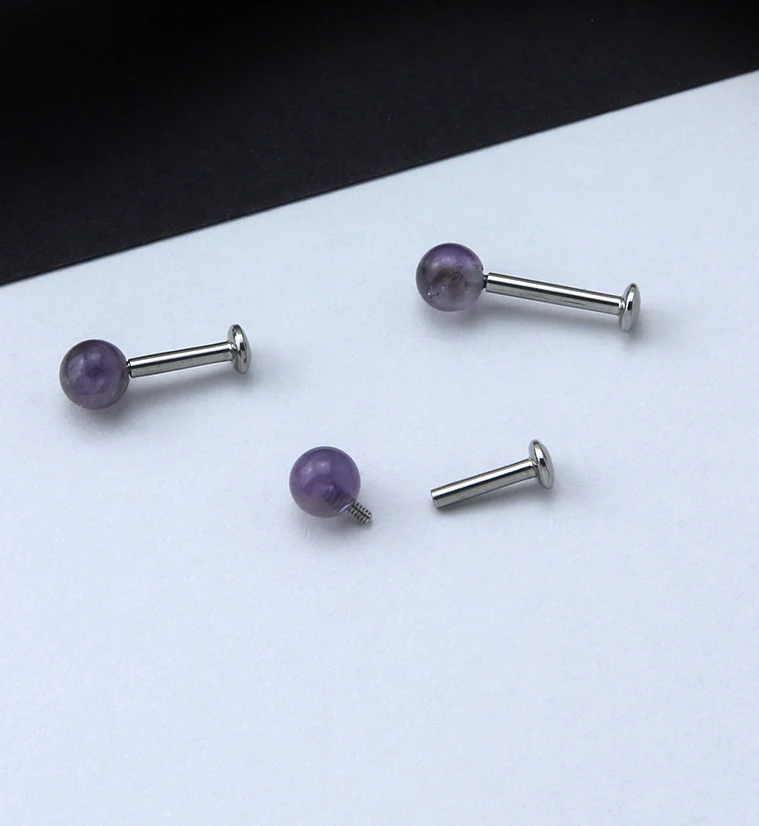 Amethyst Stone Ball Top Internally Threaded Labret - Image 2