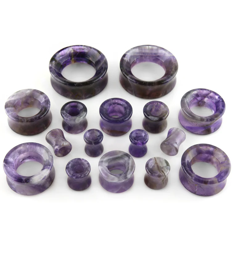 Amethyst Stone Double Flare Tunnels - Image 2