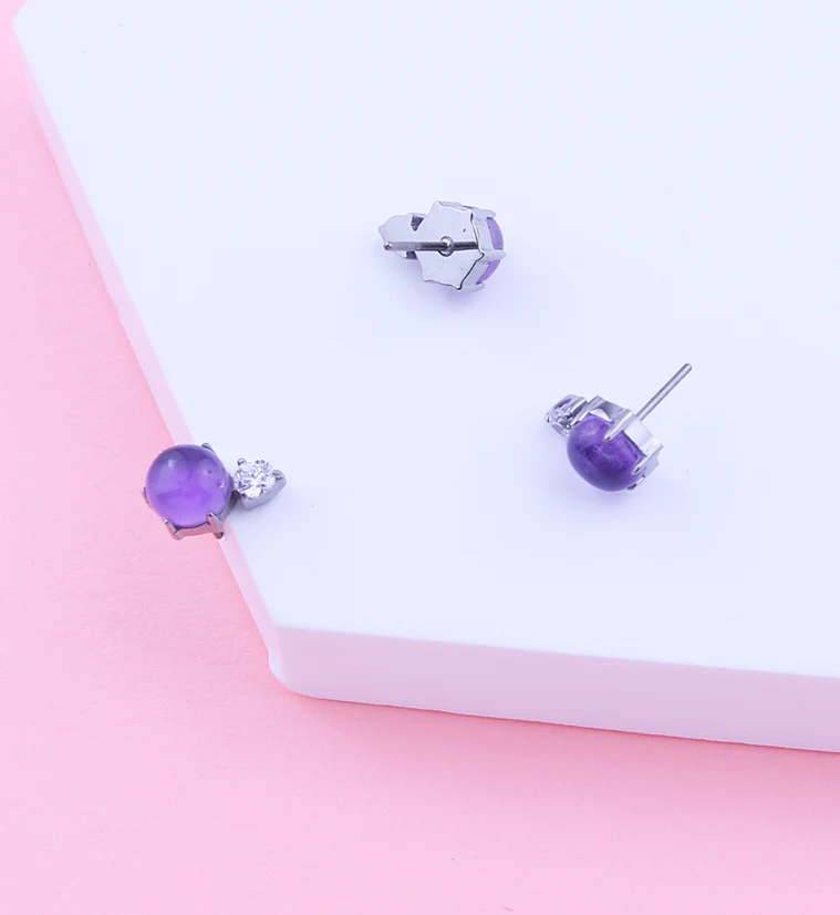 Amethyst Stone Drop Clear CZ Titanium Threadless Top - Image 2