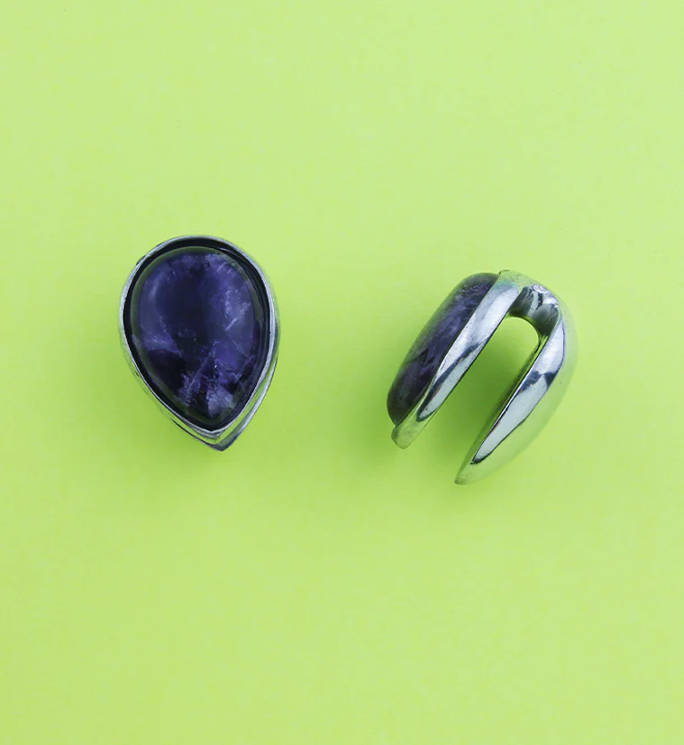 Amethyst Stone Knuckle White Brass Ear Weights - Image 2