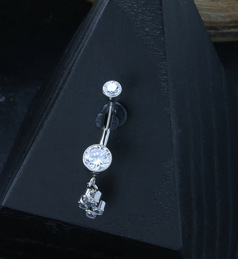 Amulet Clear CZ Dangle Internally Threaded Titanium Belly Button Ring - Image 2