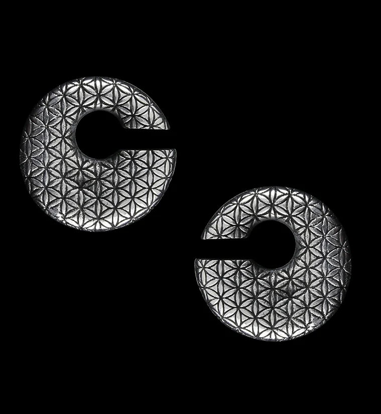 Annular Flower of Life White Brass Ear Weights