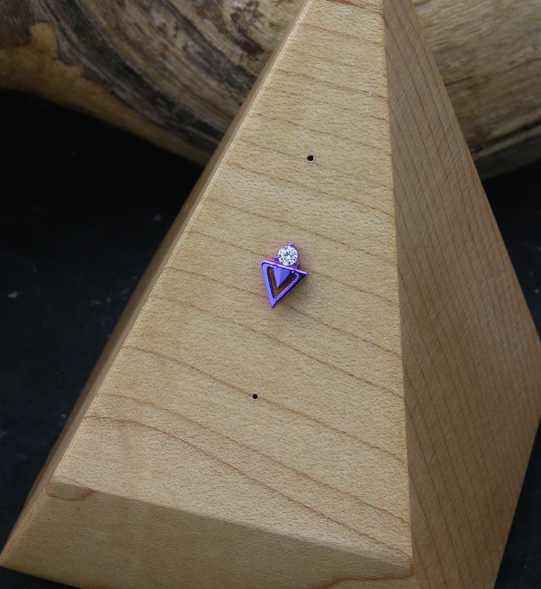 Anodized Purple Triangle Cut Out CZ Threadless Titanium Top