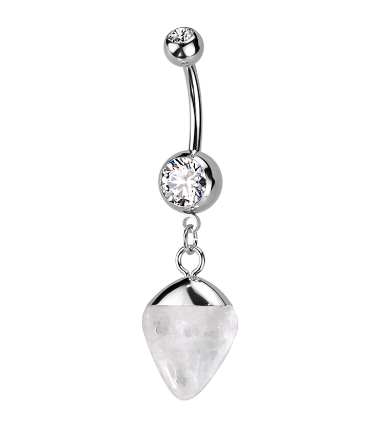Apex Quartz Stone Dangle Stainless Steel Belly Button Ring