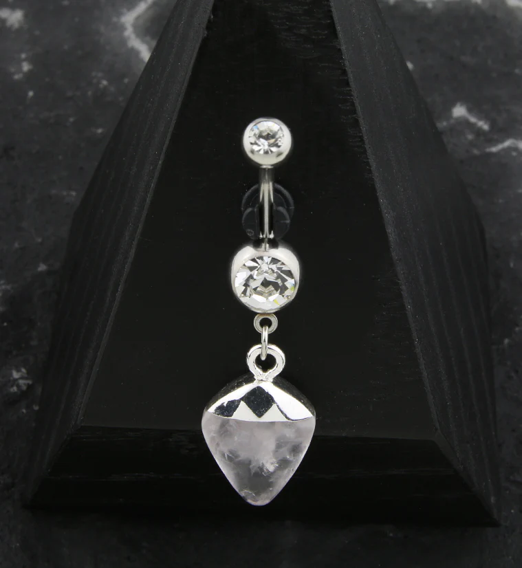 Apex Quartz Stone Dangle Stainless Steel Belly Button Ring - Image 2