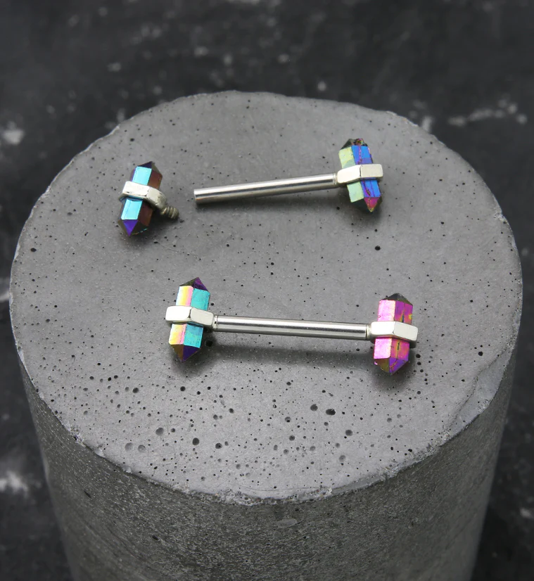 Apex Rainbow Crystal Internally Threaded Nipple Barbell - Image 2