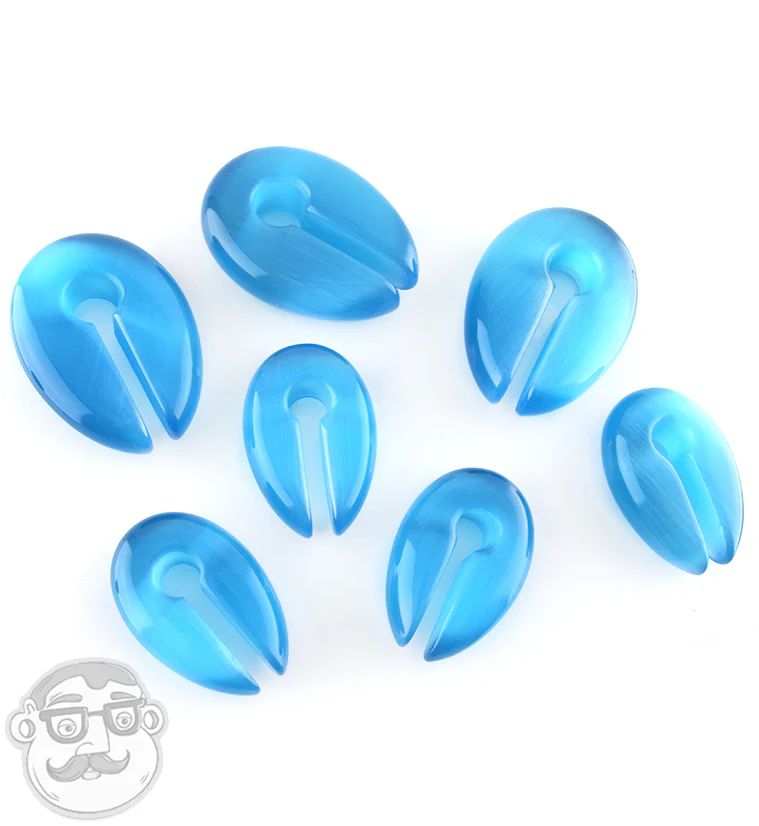Aqua Blue Cat's Eye Glass Keyhole Ear Weights - Image 3