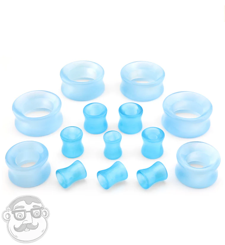 Aqua Cat's Eye Glass Concave Tunnel Plugs - Image 2