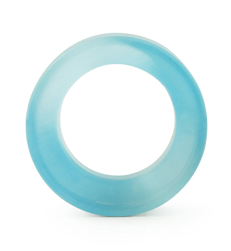 Aqua Cat's Eye Glass Concave Tunnel Plugs - Image 3