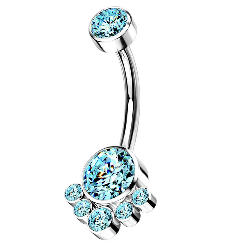 Aqua CZ Cluster Titanium Belly Button Ring