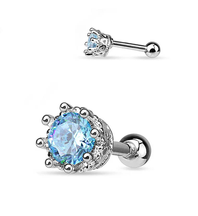 Aqua CZ Crest Steel Tragus - Cartilage Barbell