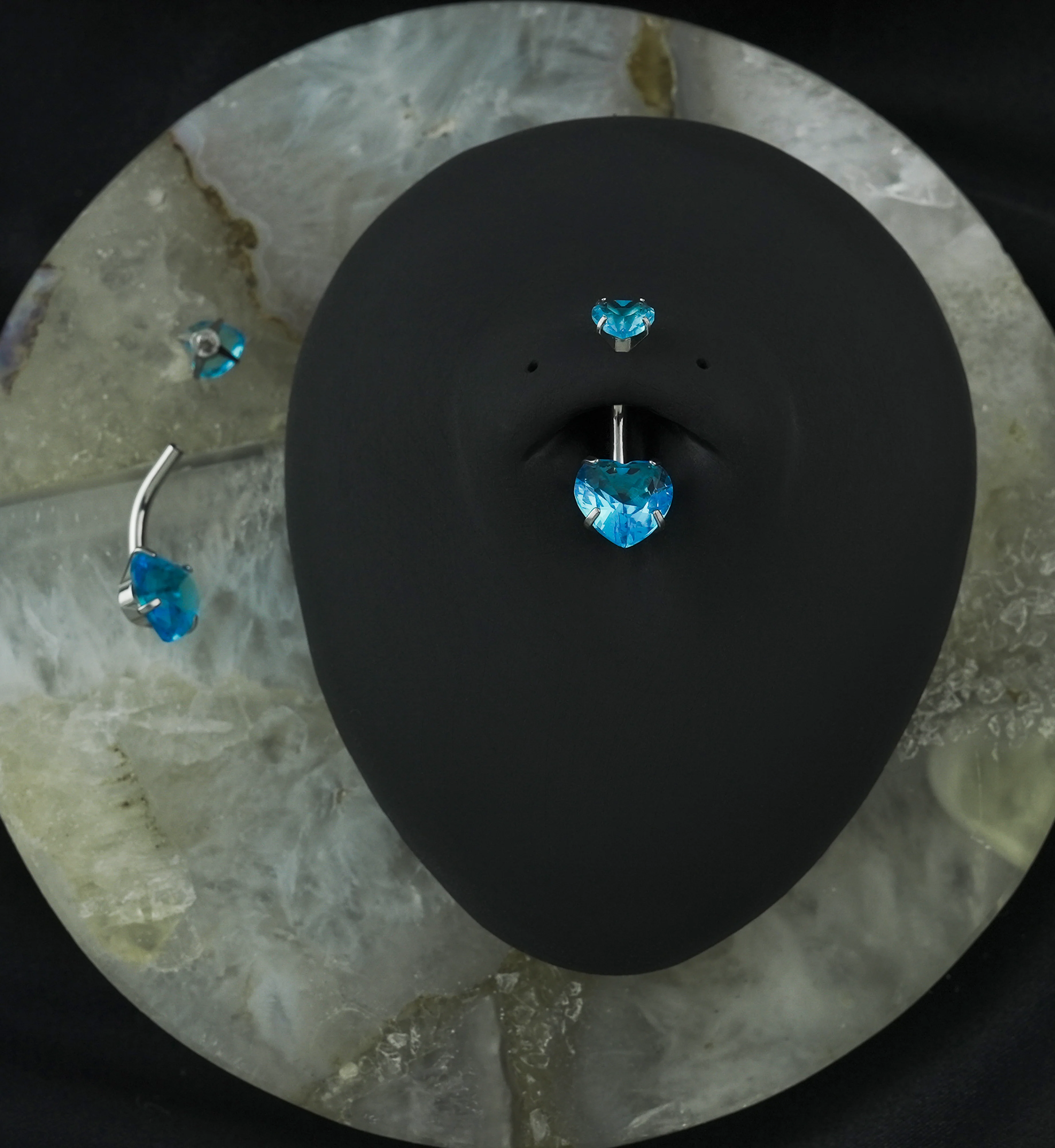 Aqua CZ Heart Internally Threaded Belly Button Ring - Image 2