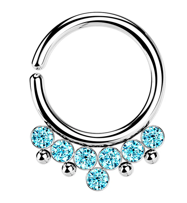 Aqua CZ Rally Annealed Seamless Hoop Ring