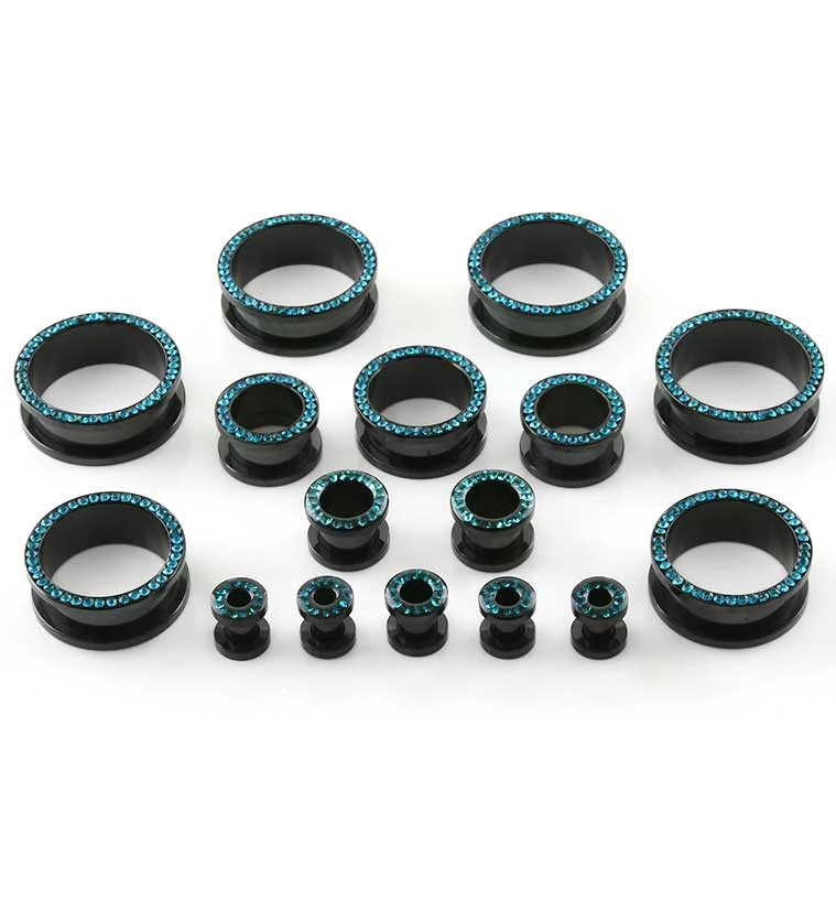 Aqua CZ Rim Black PVD Stainless Steel Tunnels - Image 2