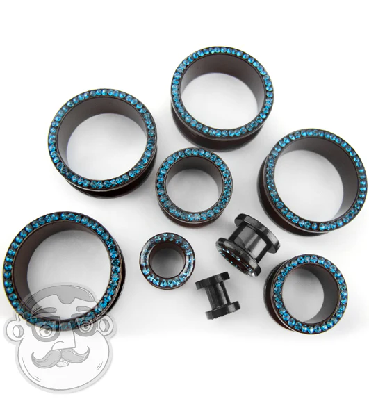 Aqua CZ Rim Black PVD Stainless Steel Tunnels - Image 4