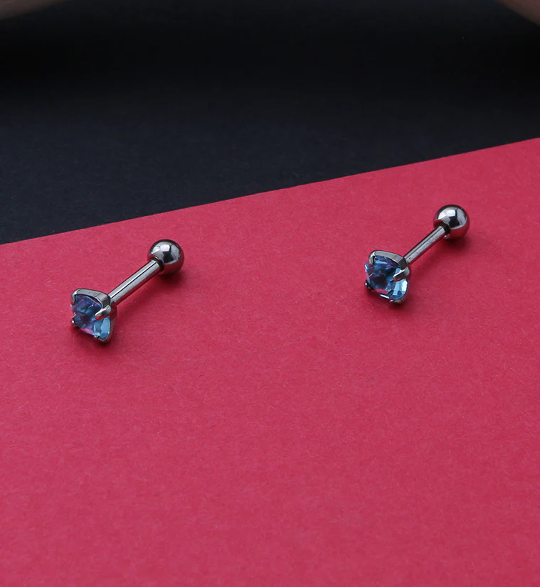 Aqua CZ Titanium Cartilage Barbell - Image 2
