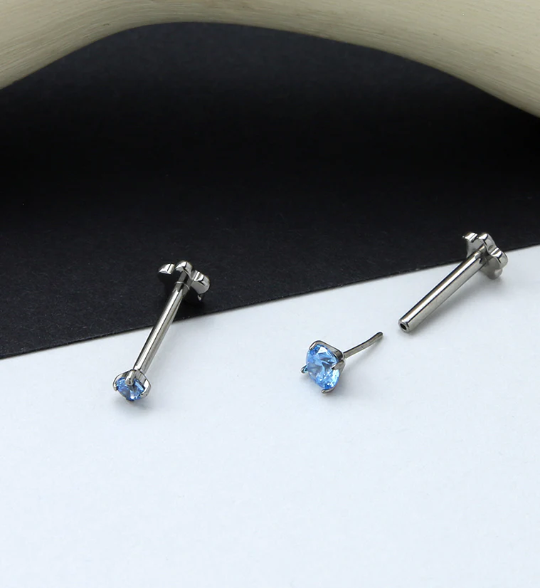 Aqua CZ Titanium Threadless Labret - Image 2