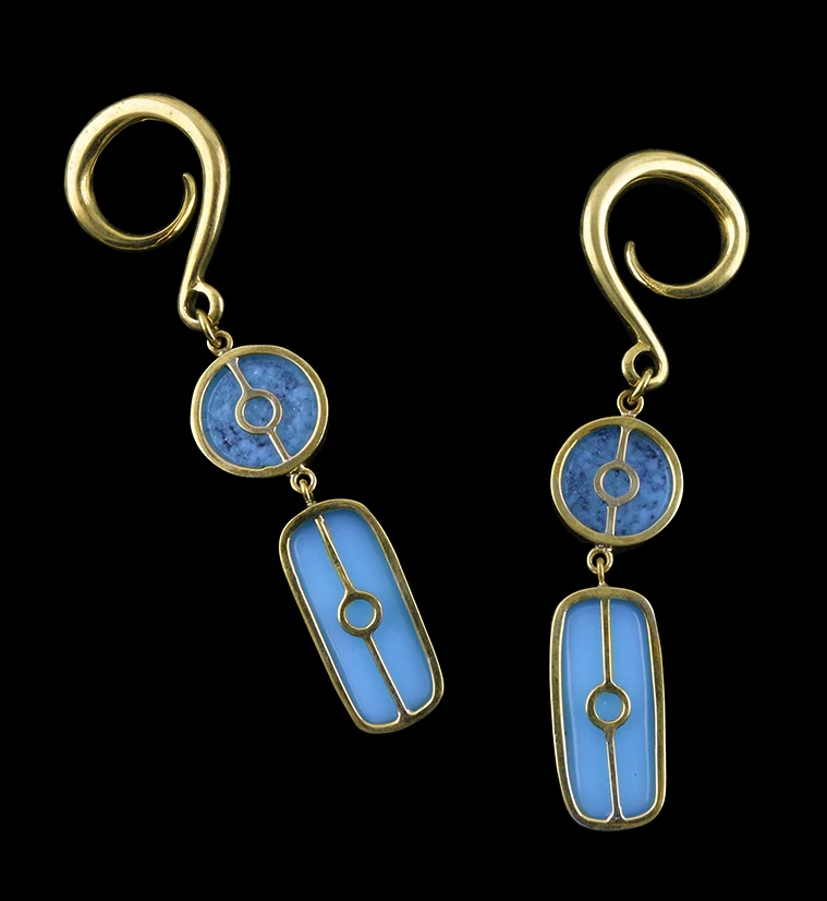 Aqua Double Dichroic Plane Glass Brass Ear Weights - Image 2
