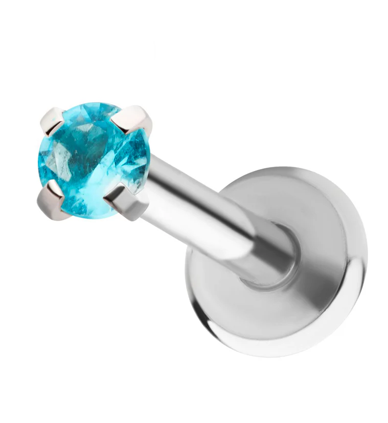 Aqua Prong CZ Stainless Steel Internally Threaded Labret
