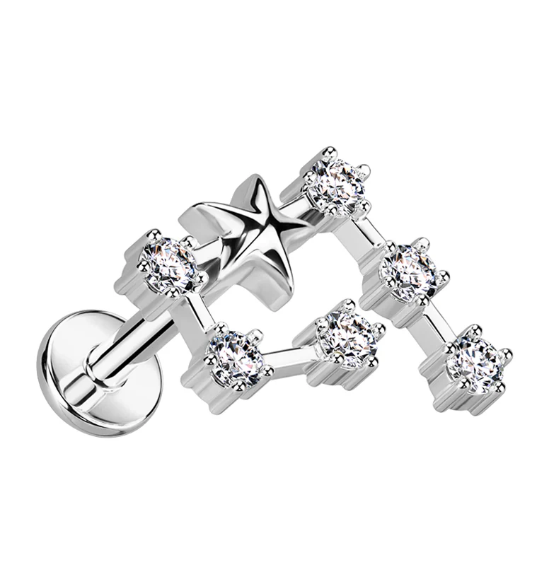 Aquarius Constellation Clear CZ Stainless Steel Internally Threaded Labret