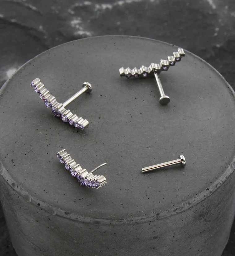 Arc Amethyst CZ Threadless Titanium Labret - Image 2