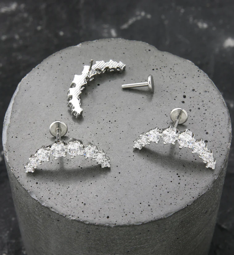 Arc CZ Stainless Steel Threadless Labret - Image 2