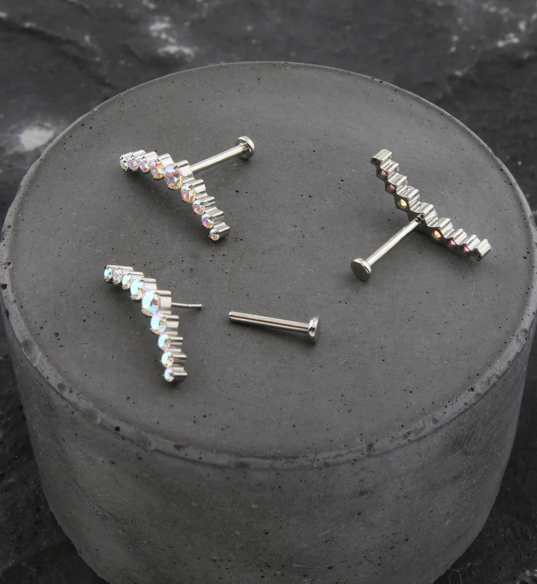 Arc Rainbow Aurora CZ Threadless Titanium Labret - Image 2