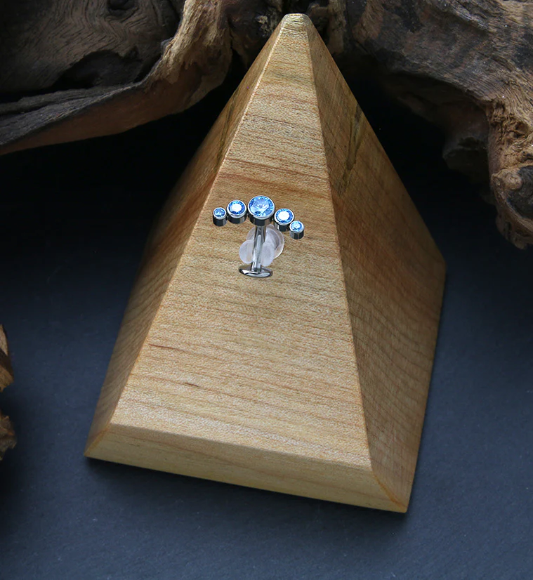 Arch Aqua CZ Titanium Threadless Floating Belly Button Ring (Convex Disk) - Image 2